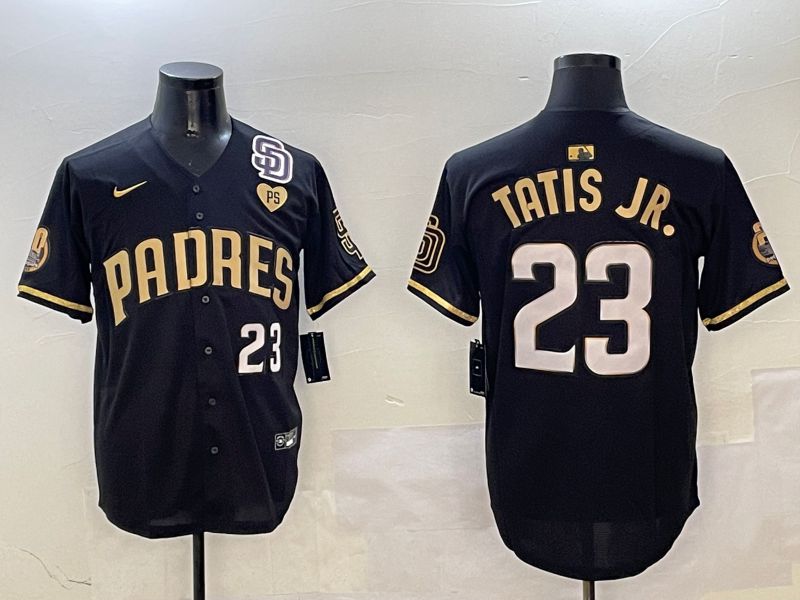 Men San Diego Padres 23 Tatis Jr Black Gold Fashion 2025 Nike MLB Jersey style 7